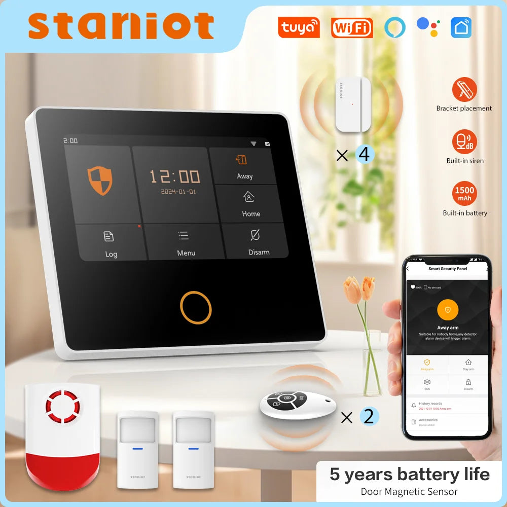 Sistema de alarma H502 para hogar inteligente Tuya - Kit de seguridad inalámbrico Wi-Fi antirrobo con sirena integrada, compatible con Alexa y control por aplicación (APP)