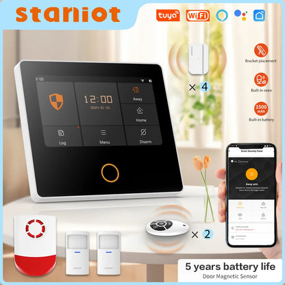 Sistema de alarma H502 para hogar inteligente Tuya - Kit de seguridad inalámbrico Wi-Fi antirrobo con sirena integrada, compatible con Alexa y control por aplicación (APP)