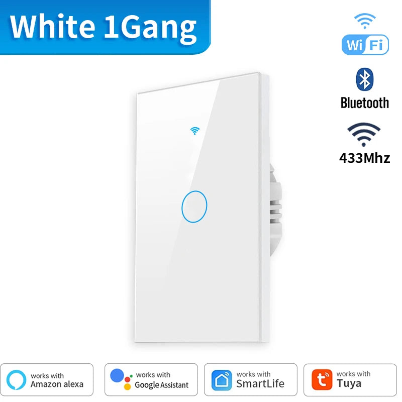 Interruptor de luz inteligente táctil de pared Tuya (Estándar EE. UU. Wi-Fi o Zigbee, 1/2/3/4 pulsadores) - Con sensor LED, para domótica, compatible con Alexa y Google Home