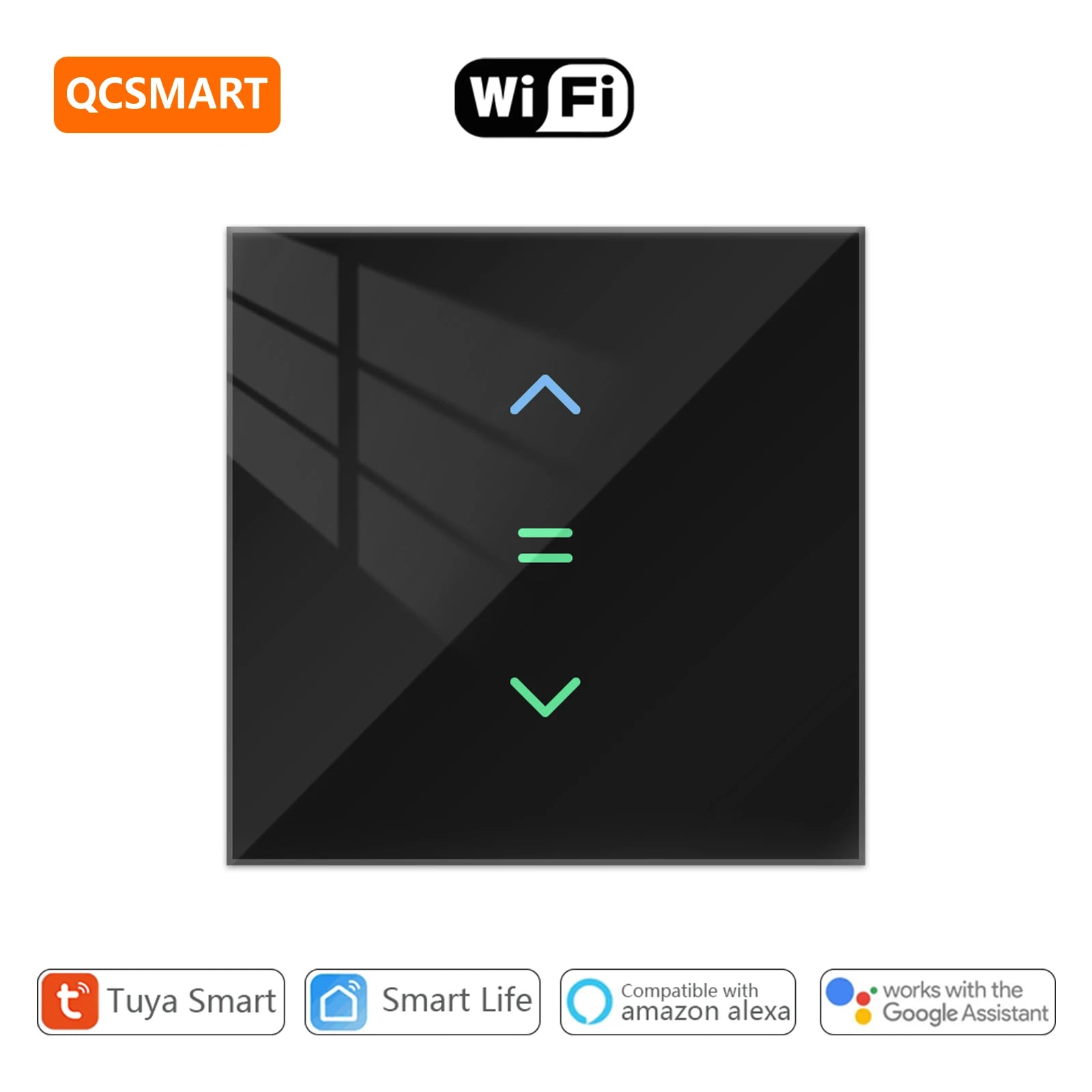 QCSMART Interruptor de Persianas Enrollables con Retroiluminación, Control por Porcentaje Tuya Smart Life, Compatible con Google Assistant y Alexa