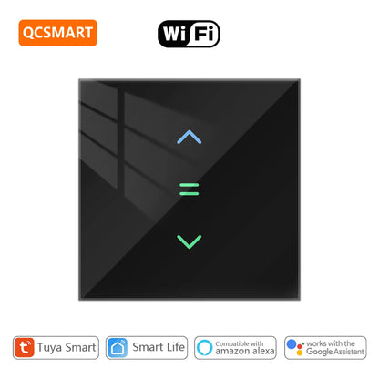 QCSMART Interruptor de Persianas Enrollables con Retroiluminación, Control por Porcentaje Tuya Smart Life, Compatible con Google Assistant y Alexa