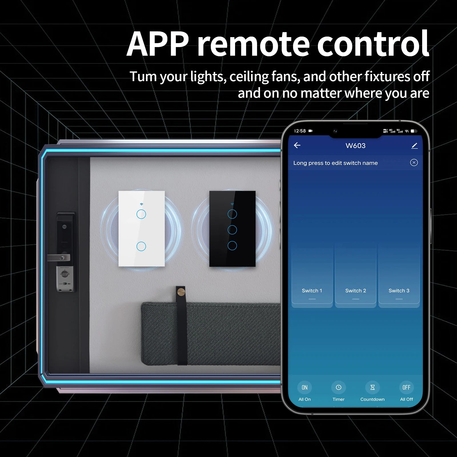Interruptor de luz inteligente táctil de pared Tuya (Estándar EE. UU. Wi-Fi o Zigbee, 1/2/3/4 pulsadores) - Con sensor LED, para domótica, compatible con Alexa y Google Home