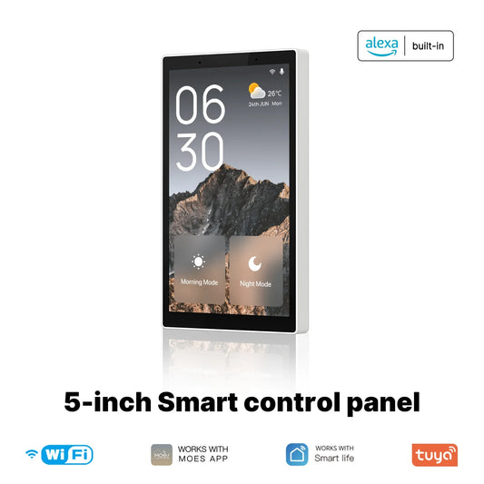 Panel de control central de 5 pulgadas con pantalla táctil Tuya Wi-Fi (Formato EE. UU.) - Control por voz con Alexa, puerta de enlace (Gateway) Zigbee integrada y control de escenas