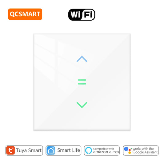 QCSMART Interruptor de Persianas Enrollables con Retroiluminación, Control por Porcentaje Tuya Smart Life, Compatible con Google Assistant y Alexa