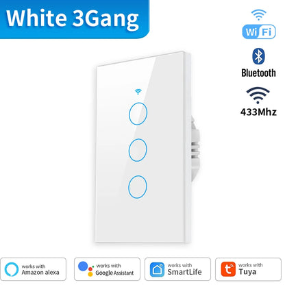 Interruptor de luz inteligente táctil de pared Tuya (Estándar EE. UU. Wi-Fi o Zigbee, 1/2/3/4 pulsadores) - Con sensor LED, para domótica, compatible con Alexa y Google Home