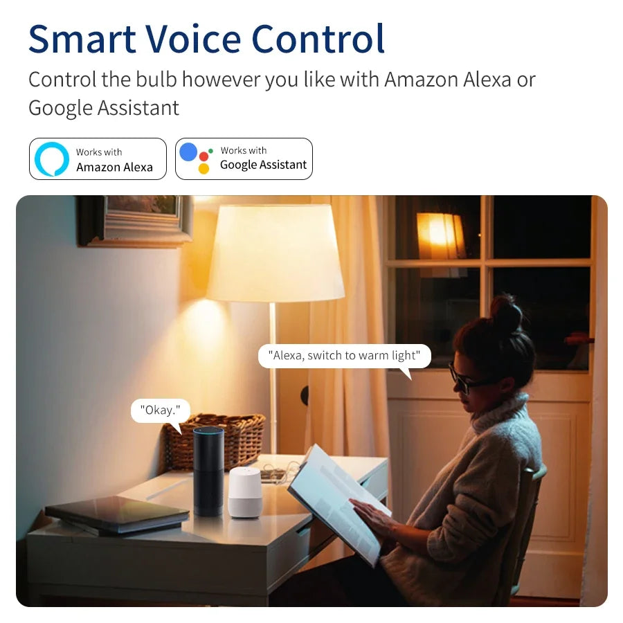 Bombillas LED inteligentes Tuya Wi-Fi (110V / 220V, 10W / 15W / 20W, E27) - Lámpara LED RGB, app Smart Life y control por voz con Alexa y Google Assistant