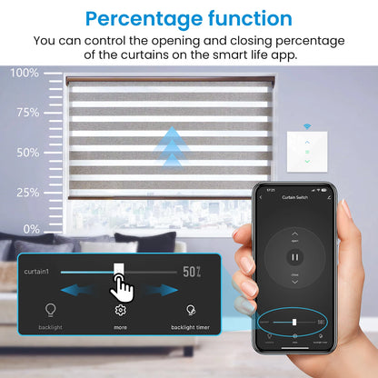 QCSMART Interruptor de Persianas Enrollables con Retroiluminación, Control por Porcentaje Tuya Smart Life, Compatible con Google Assistant y Alexa