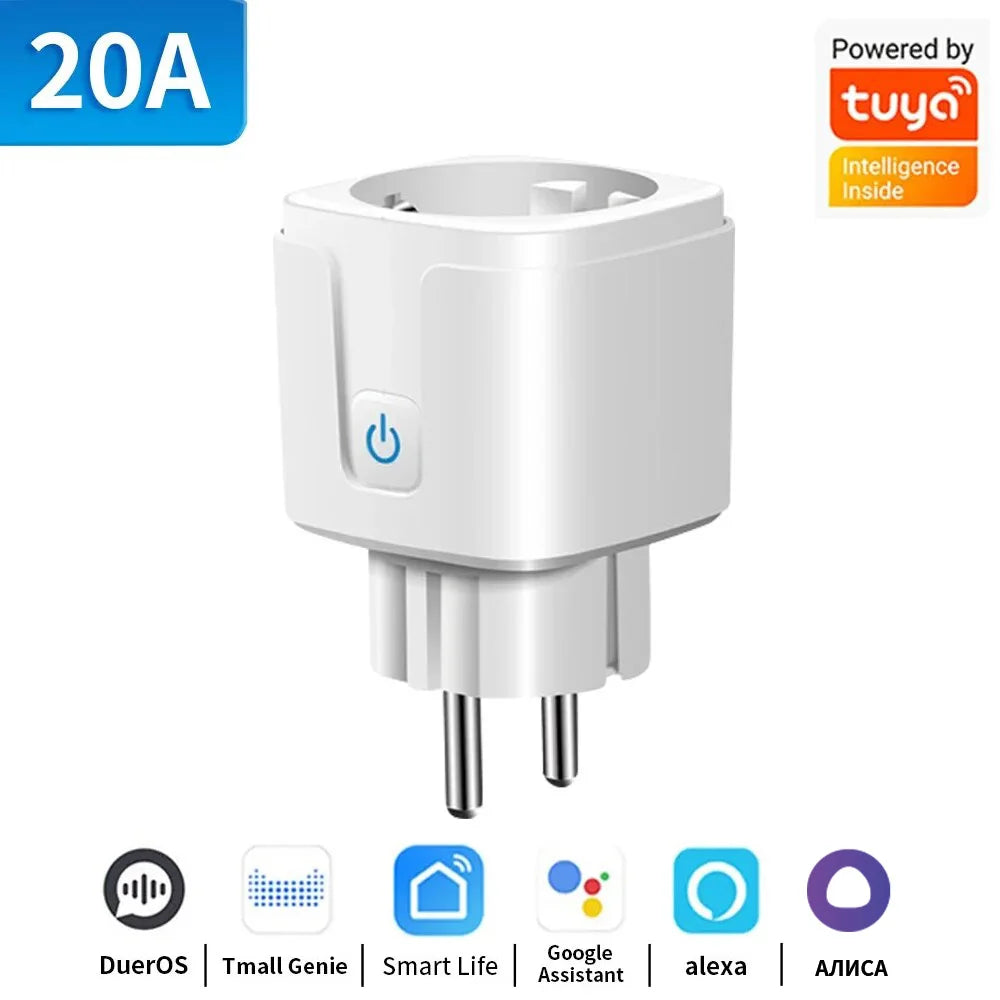 Enchufe inteligente TUYA Wi-Fi o Zigbee 3.0 (Toma UE 16A/20A) - Monitor de energía, función de temporizador y control por voz compatible con Alexa y Google Home