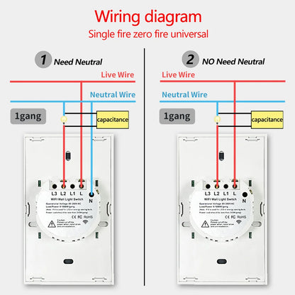 Interruptor de luz inteligente táctil de pared Tuya (Estándar EE. UU. Wi-Fi o Zigbee, 1/2/3/4 pulsadores) - Con sensor LED, para domótica, compatible con Alexa y Google Home