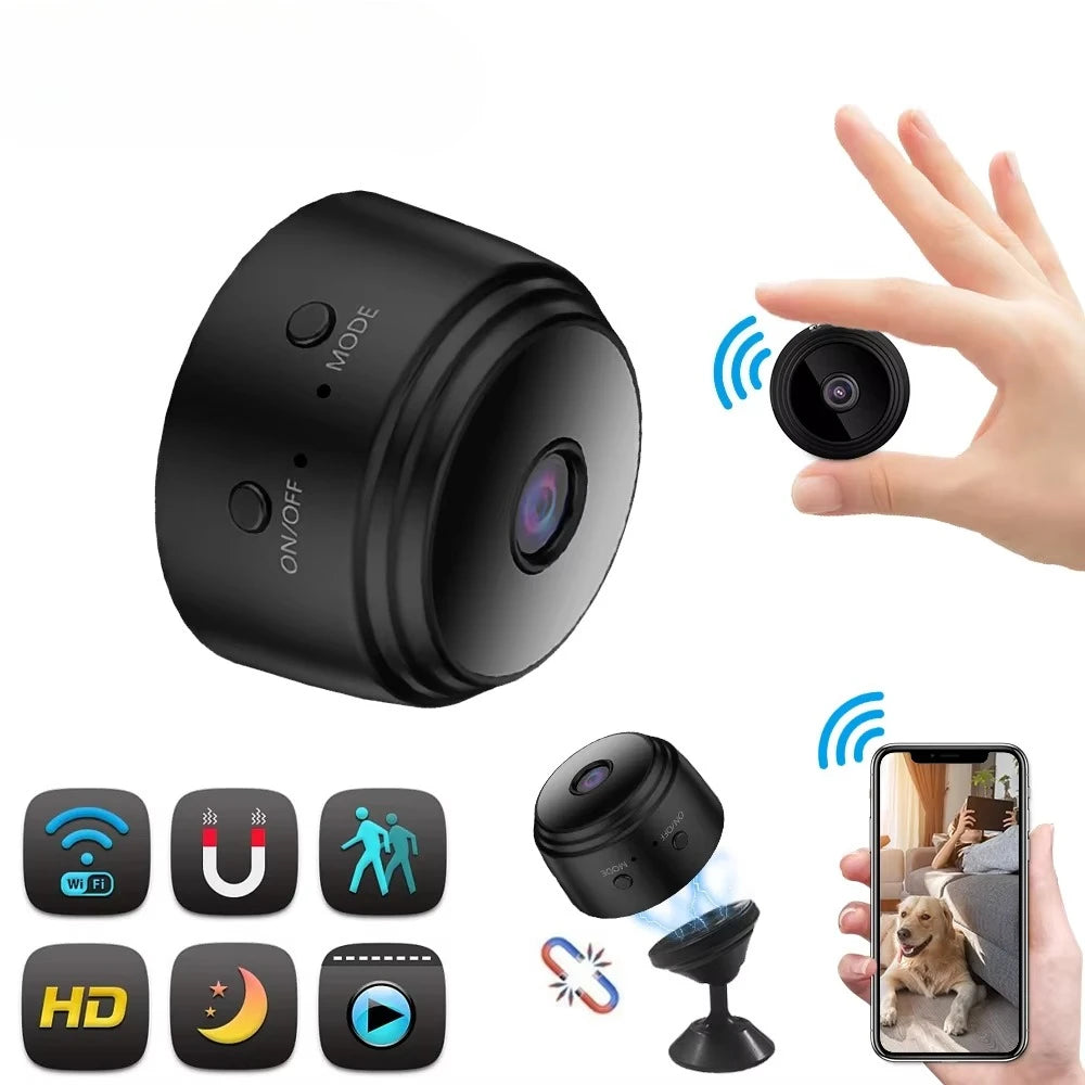 Minicámara de seguridad Wi-Fi 1080P con imán y batería - Cámara de videovigilancia inteligente para el hogar