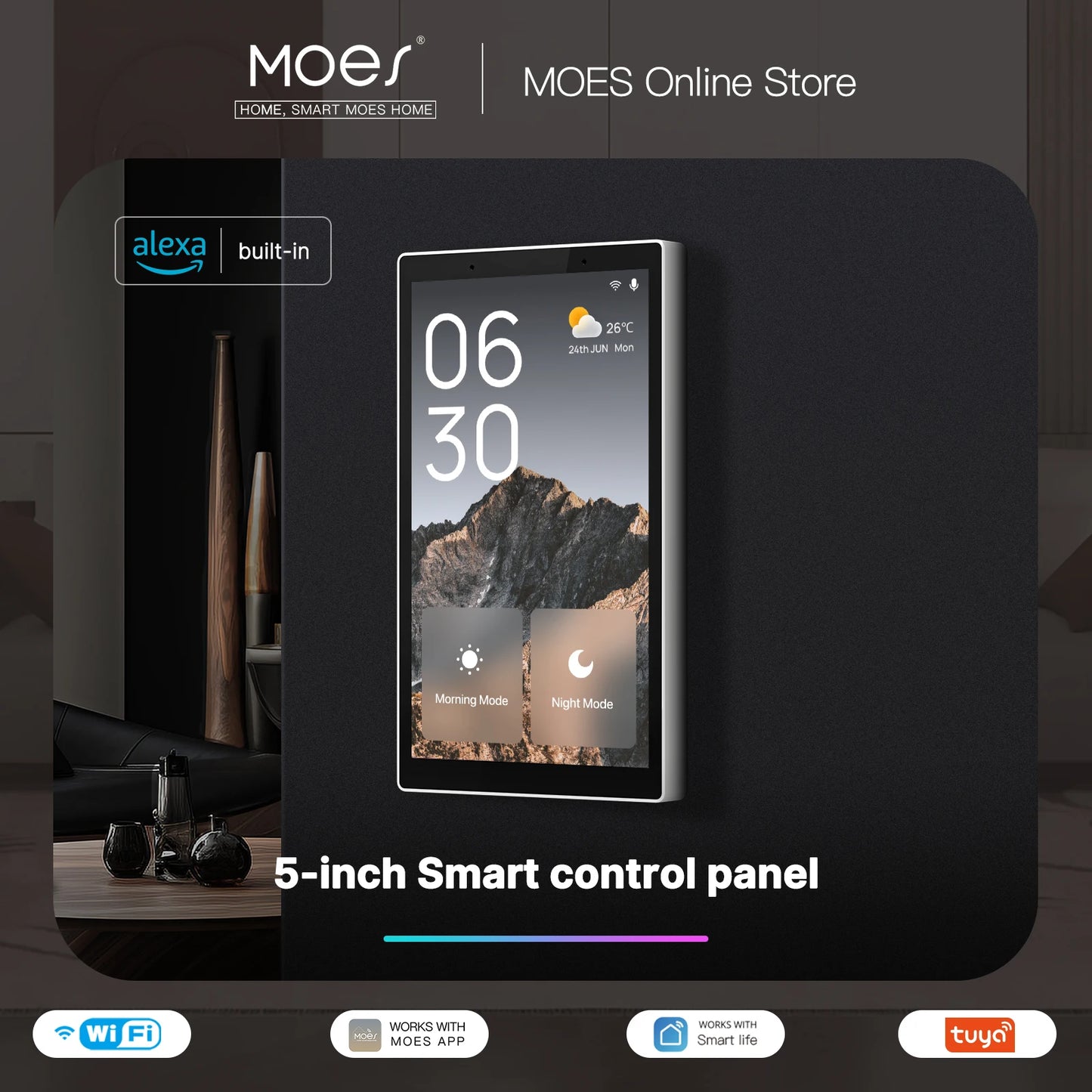 Panel de control central de 5 pulgadas con pantalla táctil Tuya Wi-Fi (Formato EE. UU.) - Control por voz con Alexa, puerta de enlace (Gateway) Zigbee integrada y control de escenas