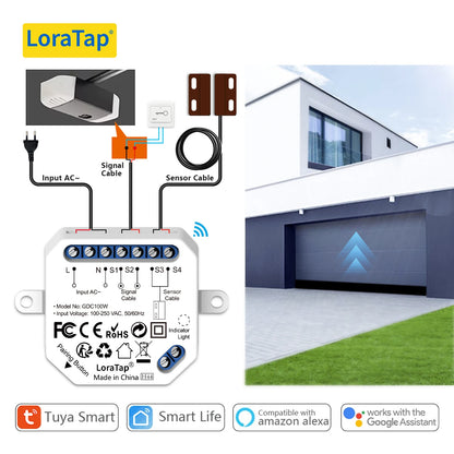Abridor de puerta de garaje inteligente Wi-Fi (Controlador con sensores de contacto con cable) - Compatible con Tuya, Smart Life, Alexa y Google Assistant
