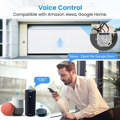 Abridor de puerta de garaje inteligente Wi-Fi (Controlador con sensores de contacto con cable) - Compatible con Tuya, Smart Life, Alexa y Google Assistant