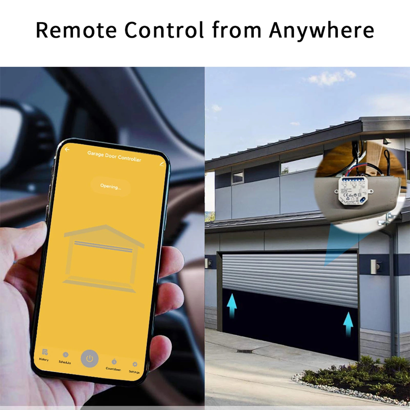 Abridor de puerta de garaje inteligente Wi-Fi (Controlador con sensores de contacto con cable) - Compatible con Tuya, Smart Life, Alexa y Google Assistant